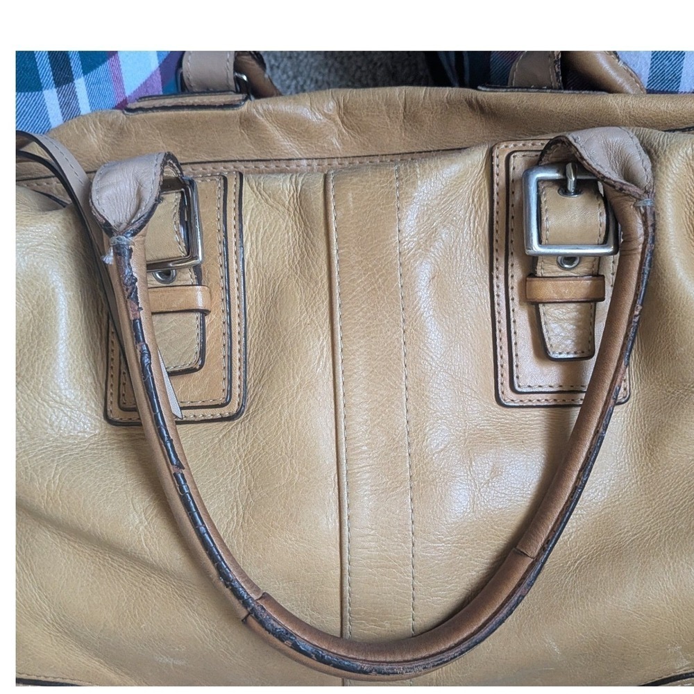Coach Hamilton Tote Women Large Camel Tan Leather Buckle Satchel Handbag F13811 - Picture 9 of 16